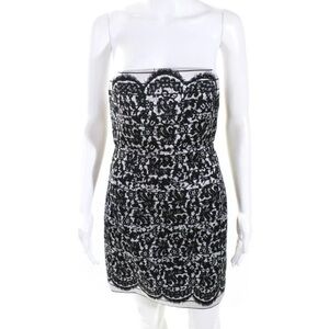 Tibi Strapless Silk & Wool Black Lace Print Mini Dress EUC